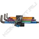 Набор Г-образных ключей Hex-Plus Multicolour HF BlackLaser 1, с фиксацией крепежа, с шаром, 9 предметов, WERA